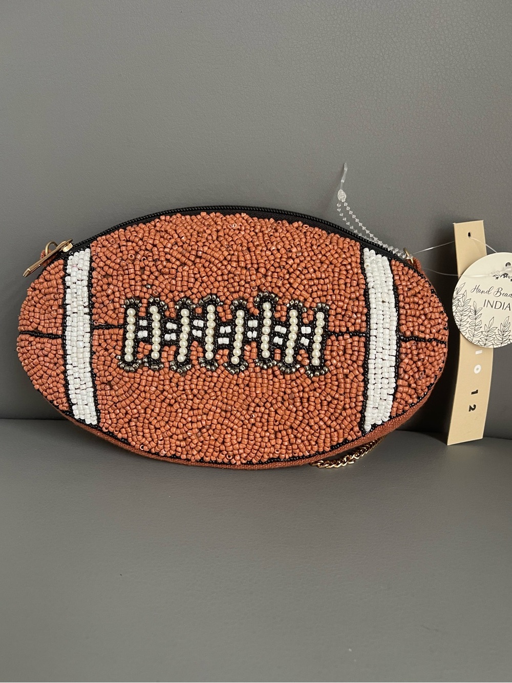 Studio 12 Hand Beaded Football Crossbody Clutch Bag Game Day